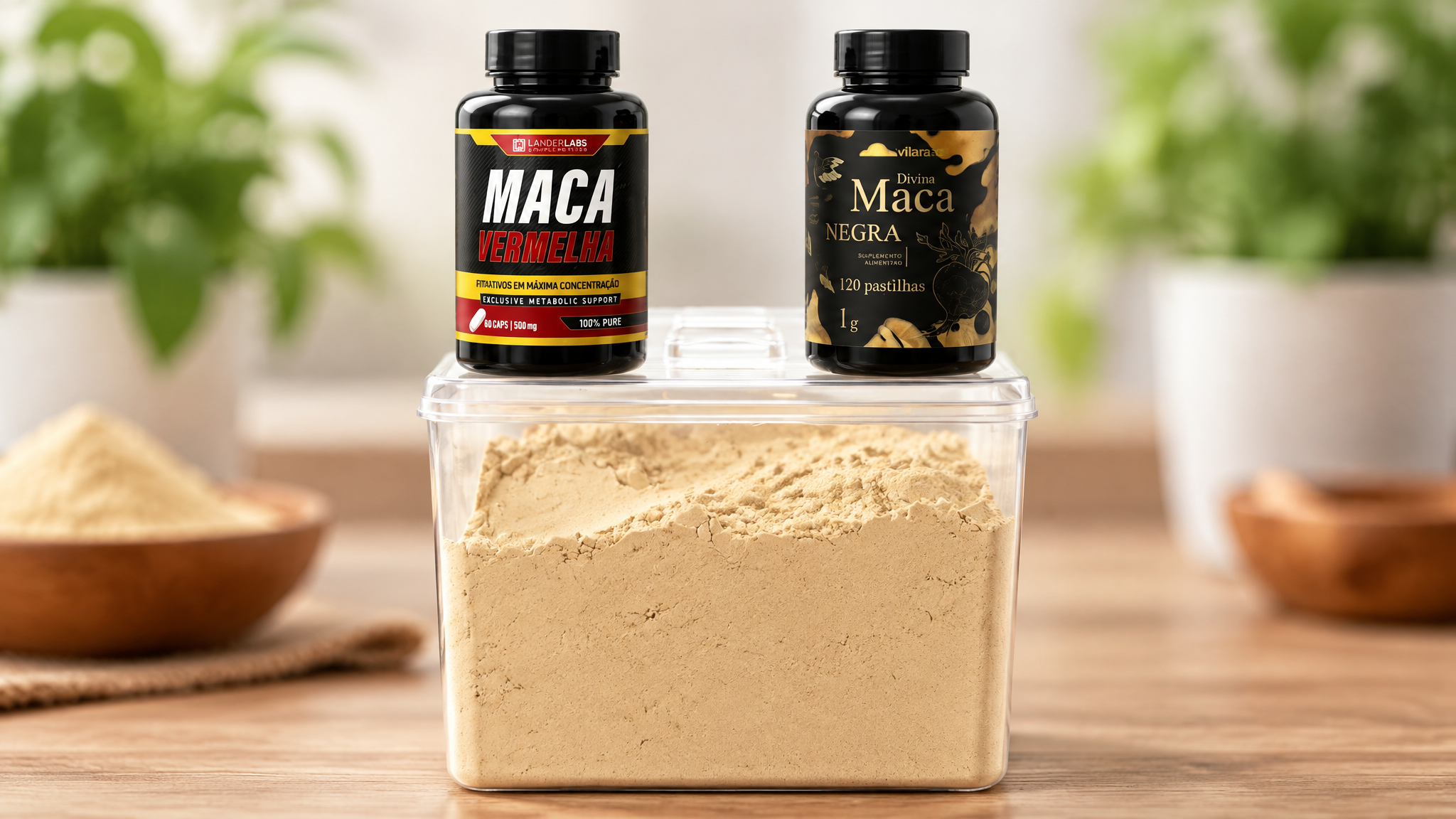 Maca peruana em pó e cápsulas