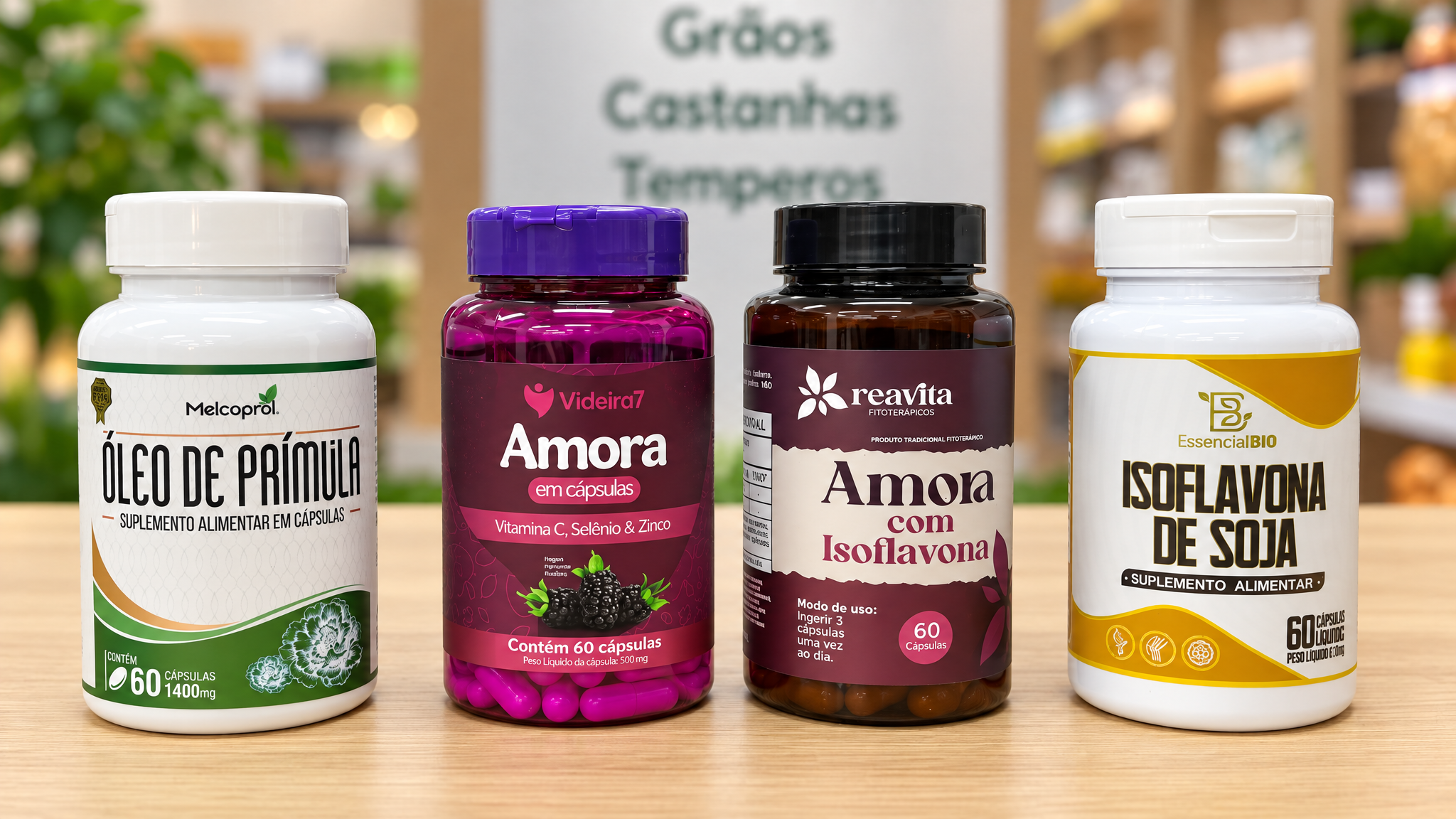 Amora, isoflavona, maca peruana e óleo de prímula
